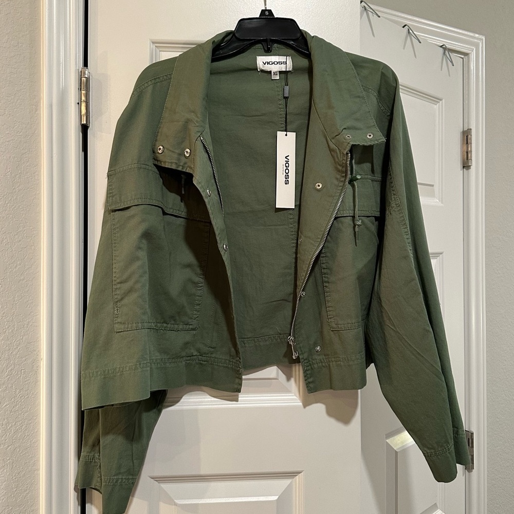 NWT Vigoss Army Green Drawstring Denim/Canvas Jacket